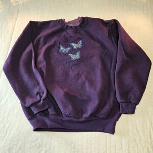 Women's Vintage 90s Sweatshirt Top Stitch by Morning Sun Purple Embroidered
